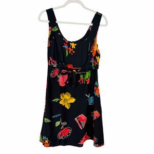 R-Wear Rampage Mini Dress 8 9 Black Floral Sleeveless Tie Waist Vintage y2k 90s